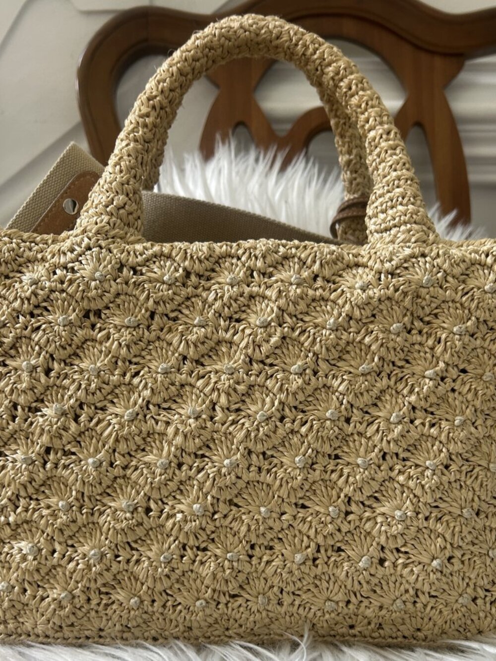 Prada Pom Pom Raffia Convertible Tote with Original Strap - Picture 14 of 16